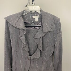 Beautiful grey pinstripe lined suit with matching pants and jacket.